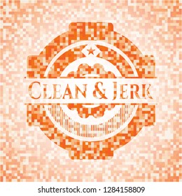 Clean & Jerk orange tile background illustration. Square geometric mosaic seamless pattern with emblem inside.
