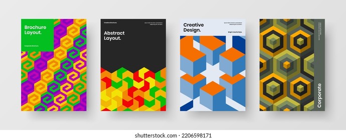 Clean journal cover A4 design vector template composition. Trendy geometric shapes flyer layout bundle.
