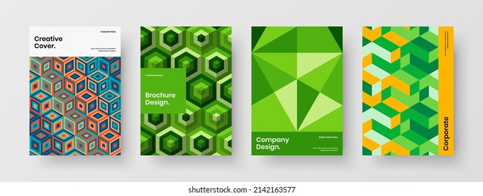 Clean journal cover design vector layout set. Simple geometric tiles presentation template collection.