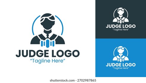 Marca de juiz limpo com elementos do tribunal para identidade legal e de justiça.