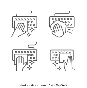 Clean keyboard,disinfect, line vector illustation