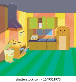 Clean Kitchen Cartoon Style Background for Children Vector Ilustration