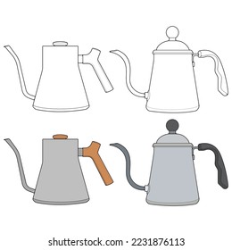 Desmonta el arte vectorial Kettle. Calentador con mango aislado sobre fondo blanco. Vector de estilo de arte lineal Kettle en línea para libro de colorear. 
