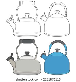 Kettle Vektorkunst starten. Teekanne Tamplate. Wasserkocher mit Griff einzeln auf weißem Hintergrund. Kettle in Linie Art-Stil Vektorgrafik für Farbbuch. 

