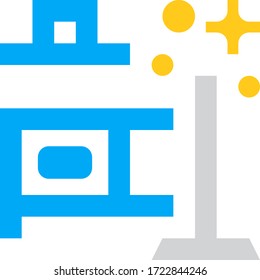 Clean kitchen. Clean room. Room service. Vector icon. Gray, blue and yellow colors.