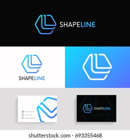 Clean L letter hexagon line logo icon sign with brand business card.