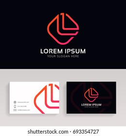 Clean L letter rhombus line logo icon sign with brand business card.