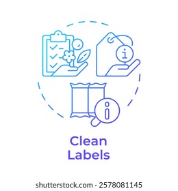 Clean labels blue gradient concept icon. Food safety marks, security. Regulation, compliance. Round shape line illustration. Abstract idea. Graphic design. Easy to use in infographic, presentation