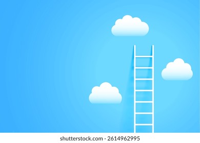 clean ladder climb up to the sky with clouds design progress concept 