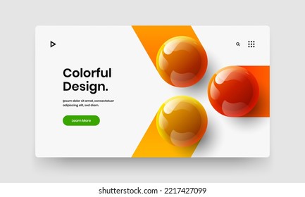Clean landing page vector design template. Bright 3D spheres corporate cover illustration.