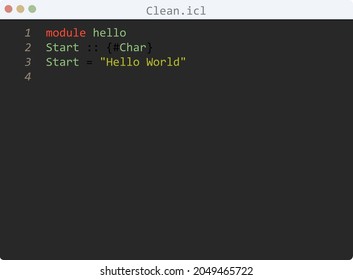 Clean language Hello World program sample in editor window