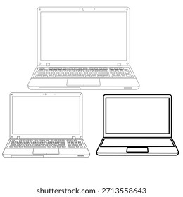 
Ilustración vectorial limpia del contorno del arte de la línea del ordenador portátil en blanco y negro, estilo mínimo, aislado en el fondo blanco.