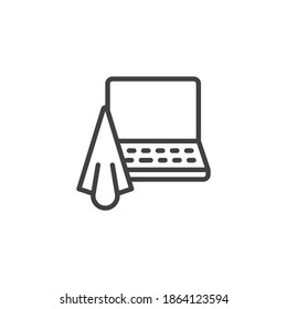 Clean laptop surface line icon. linear style sign for mobile concept and web design. Laptop disinfection outline vector icon. Symbol, logo illustration. Vector graphics