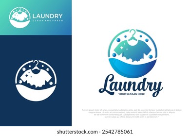 Diseño de logotipo de lavandería limpia . Icono para servicio de lavandería . Ilustración vectorial