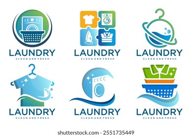 clean laundry logo design . set of logos for laundry service . Vector illustration