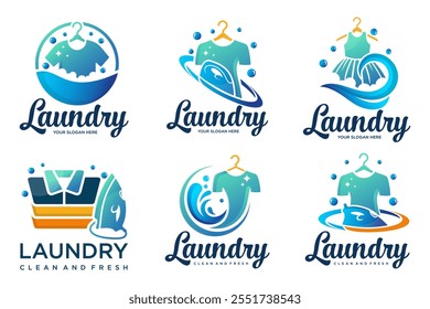 clean laundry logo design . set of logos for laundry service . Vector illustration