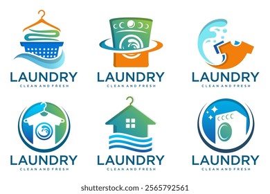 clean laundry logo design . set of logos for laundry service . Vector illustration