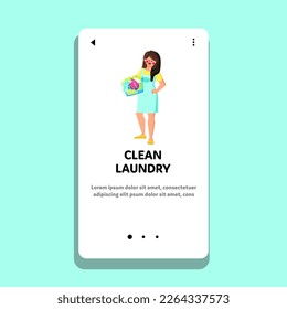 vector de lavandería limpia. tela doméstica, textil higiénico, hogar canasta, lavado blanco, ropa interior limpia web plana ilustración de dibujos animados