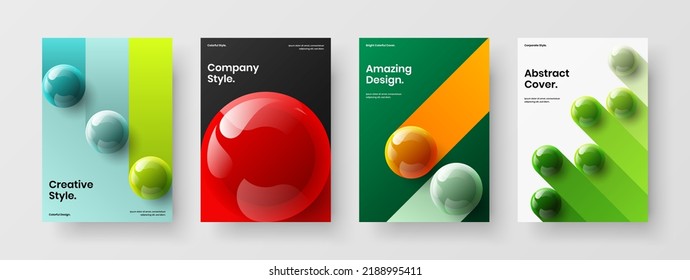 Clean leaflet A4 design vector template composition. Multicolored 3D spheres cover concept collection.