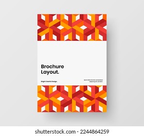 Clean leaflet A4 vector design illustration. Multicolored mosaic hexagons company identity concept.