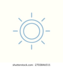 A clean light blue sun icon with radiating rays on an off-white background perfect for representing weather sunny days warmth or brightness in a minimalist design.