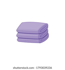 Clean light purple towel stack isolated on white background - three folded towels stacked on top of each other. Bathroom textile - flat vector illustration.