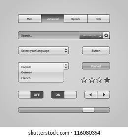 Clean Light User Interface Controls 2. Web Elements. Website, Software UI: Buttons, Switchers, Slider, Arrows, Drop-down, Navigation Bar, Menu, Scroller, Input Search