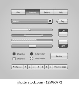 Clean Light User Interface Controls 7. Web Elements. Website, Software UI: Buttons, Switchers, Pagination, Navigation Bar, Menu, Search, Levels, Progress, Scroller, Check Box, Radio Button, Tag