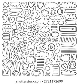 Saubere Linie Kunst doodle Elemente für minimalistisches Design. Einfache handgezeichnete Formen für die Inspiration von Kugelzapfen. Elegante monochrome Grafiken für das Branding. Dekorative Skizzen-Symbole für digitale Kunst.