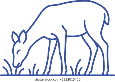 Clean line art of a female deer eating vegetation. Essential graphic for nature themes wildlife documentation or rural advertising.