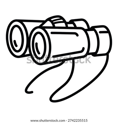 Clean line art icon of binoculars, suggesting observation, exploration, and wildlife spotting.