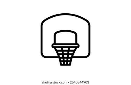 A clean, line art icon depicting a basketball hoop. Simple design.
