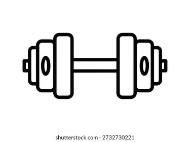 A clean line art icon of a dumbbell isolated on a transparent background featuring adjustable plates on each end symbolizing weight training and physical fitness