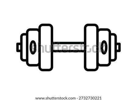 A clean line art icon of a dumbbell isolated on a transparent background featuring adjustable plates on each end symbolizing weight training and physical fitness