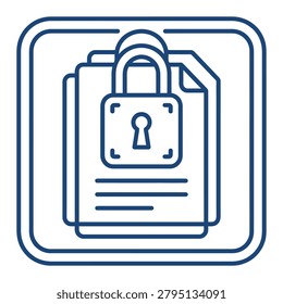 A clean line art icon showing a document file protected by a padlock, representing data security, privacy, and digital file protection concepts.