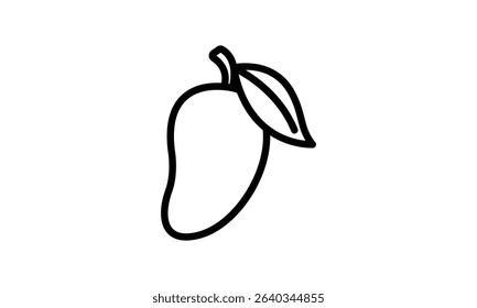 Clean line art icon of a single mango fruit with a leaf.  Simple and modern.
