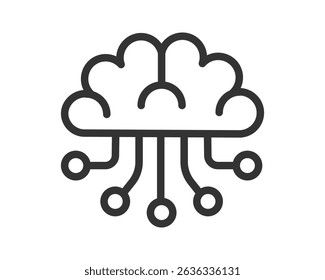 Clean line art icon symbolizing artificial intelligence, combining a brain and cloud computing. Perfect for tech, data science, innovation, and future concepts.