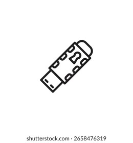 Um ícone limpo da arte da linha de uma unidade USB com um design de fechadura no seu corpo, representando um USB seguro ou armazenamento portátil criptografado.
