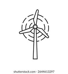 A clean line art icon of a wind turbine with radiating lines, symbolizing renewable energy. Ideal for sustainable power, eco-friendly, and clean energy themes.