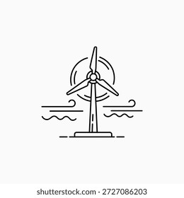 Ícone da arte de linha limpa de uma turbina eólica gerando energia renovável do vento e das ondas. Perfeito para temas de tecnologia ambiental e sustentável.