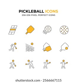 Clean line art icons depicting various aspects of pickleball including paddles balls players and the court Ideal for websites apps or any project related to pickleball Perfect 256x256 pixel dimensions