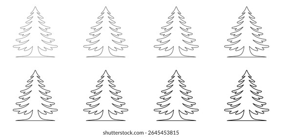 Uma ilustração de arte de linha limpa de uma árvore de coníferas, assemelhando-se a cedro, pinheiro ou fir. contorno de árvore de cedro, desenho de árvore minimalista, árvore para livro de coloração, ícone de cedro, logotipo de cedro, arte evergreen abstrata