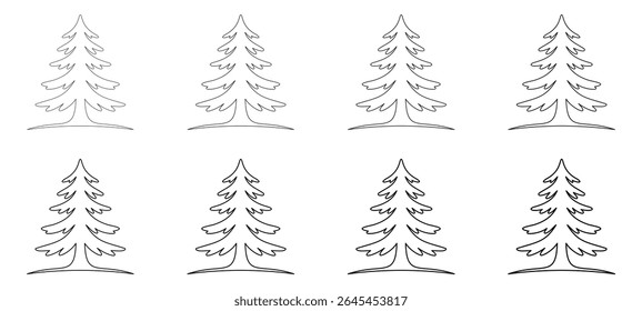 Uma ilustração de arte de linha limpa de uma árvore de coníferas, assemelhando-se a cedro, pinheiro ou fir. contorno de árvore de cedro, desenho de árvore minimalista, árvore para livro de coloração, ícone de cedro, logotipo de cedro, arte evergreen abstrata