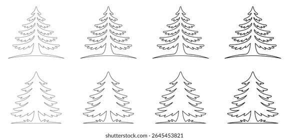 Uma ilustração de arte de linha limpa de uma árvore de coníferas, assemelhando-se a cedro, pinheiro ou fir. contorno de árvore de cedro, desenho de árvore minimalista, árvore para livro de coloração, ícone de cedro, logotipo de cedro, arte evergreen abstrata