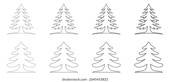 Uma ilustração de arte de linha limpa de uma árvore de coníferas, assemelhando-se a cedro, pinheiro ou fir. contorno de árvore de cedro, desenho de árvore minimalista, árvore para livro de coloração, ícone de cedro, logotipo de cedro, arte evergreen abstrata