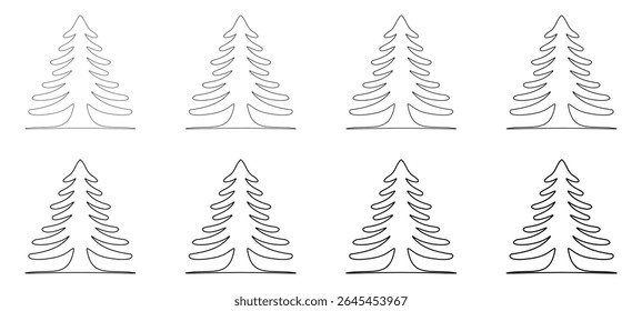 Uma ilustração de arte de linha limpa de uma árvore de coníferas, assemelhando-se a cedro, pinheiro ou fir. contorno de árvore de cedro, desenho de árvore minimalista, árvore para livro de coloração, ícone de cedro, logotipo de cedro, arte evergreen abstrata