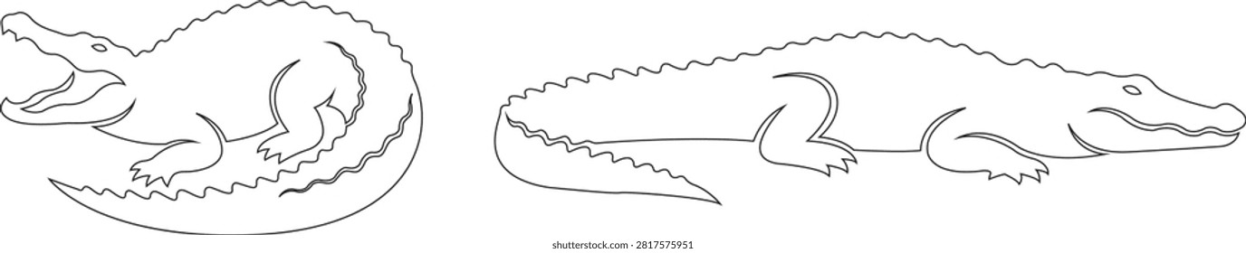 A clean line art illustration featuring two reptilian creatures, one with an open mouth, presented in a minimalist style for various design purposes.