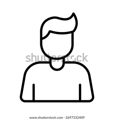 Clean line art illustration of a generic male torso and head with styled hair. A simple graphic symbol for user profiles, avatars, and identity representation.
