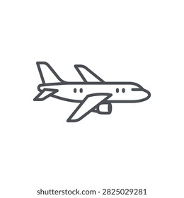 A clean line art illustration of a modern airplane with a simple design and clear outline.