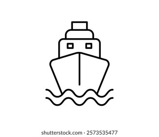 Clean line art illustration of a ship on the water.  Perfect for website icons, travel brochures, or nauticalthemed designs. Simple, modern, and versatile for various applications. Download now